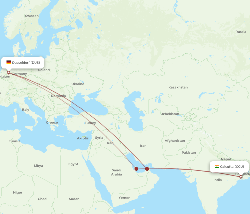 CCU-DUS flight routes