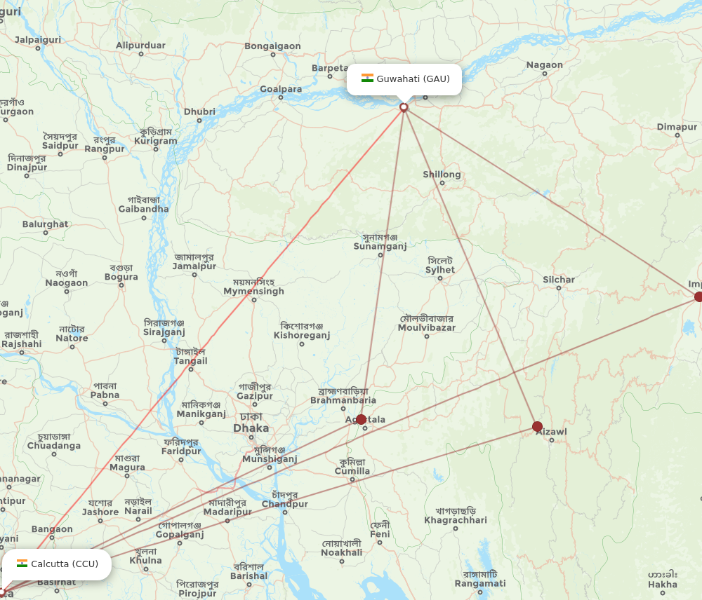 CCU to GAU flights and routes map