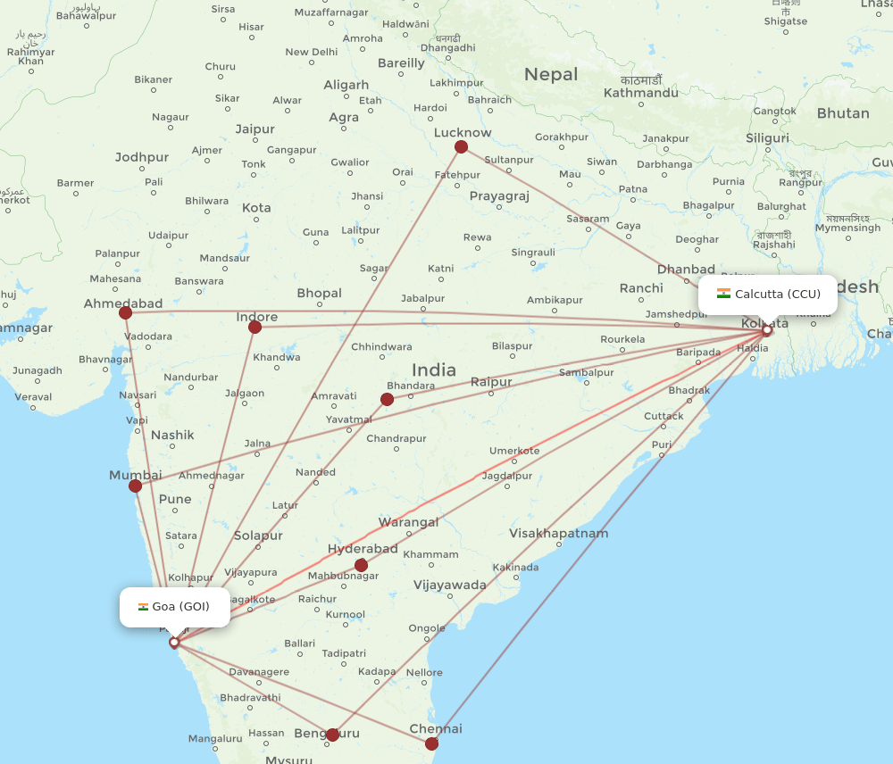 CCU-GOI flight routes