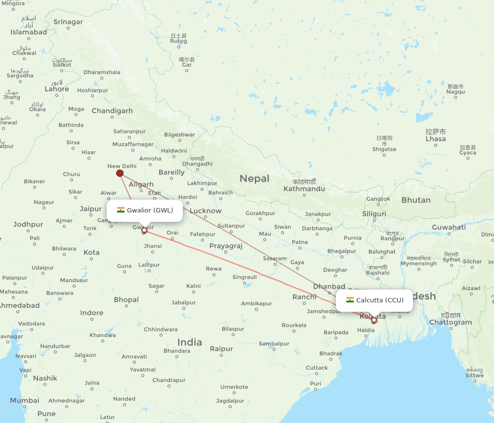 CCU to GWL flights and routes map