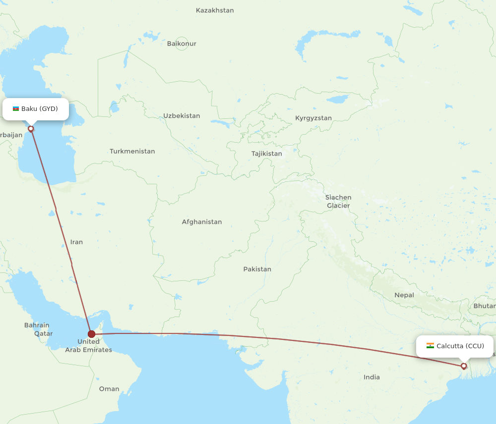 CCU-GYD flight routes