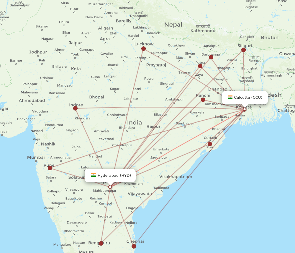 CCU-HYD flight routes