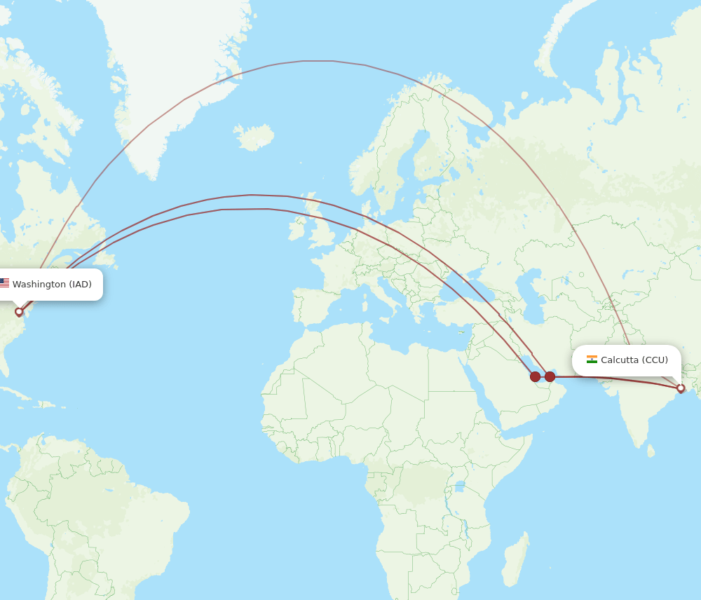 CCU-IAD flight routes