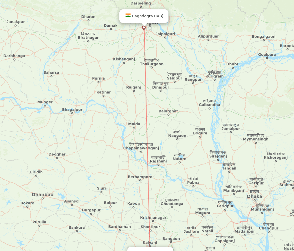 Kolkata - Bagdogra route map and flight paths