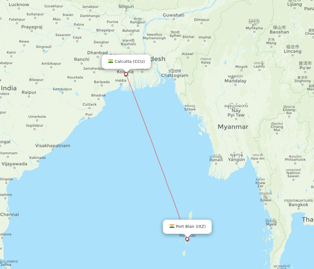 CCU to IXZ flights and routes map