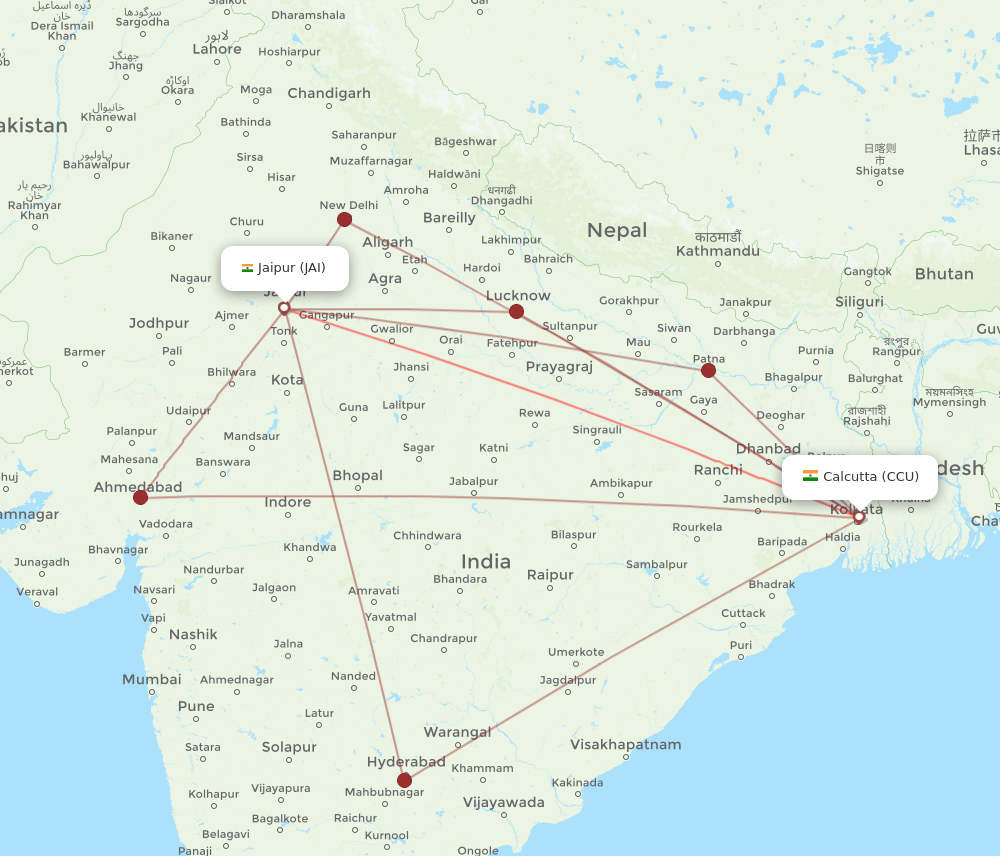 CCU to JAI flights and routes map