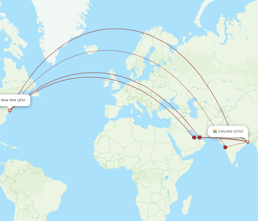 CCU to JFK flights and routes map
