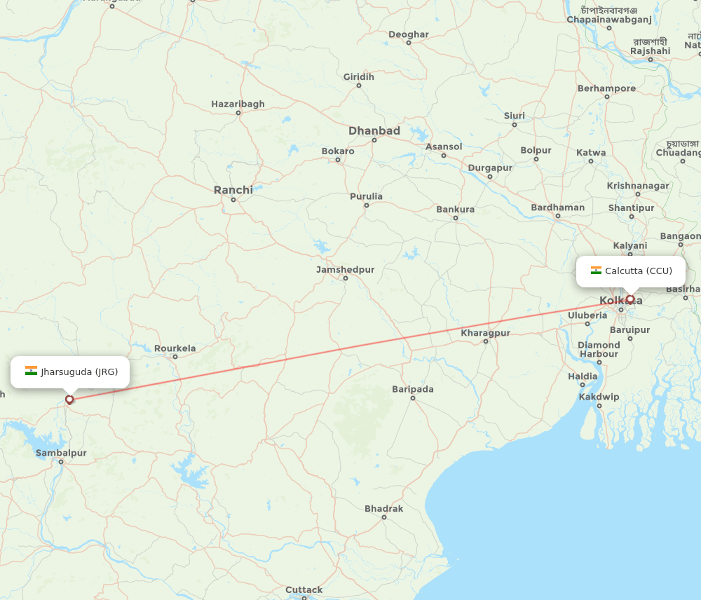 CCU-JRG flight routes