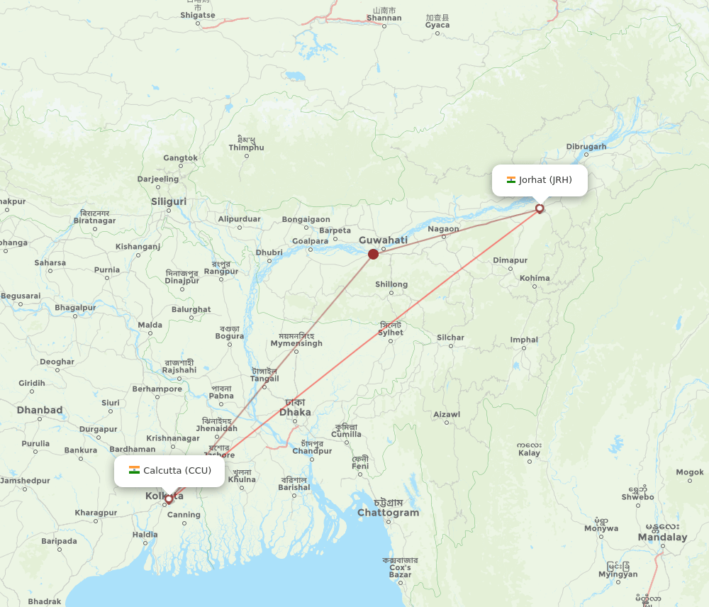 Kolkata - Jorhat route map and flight paths