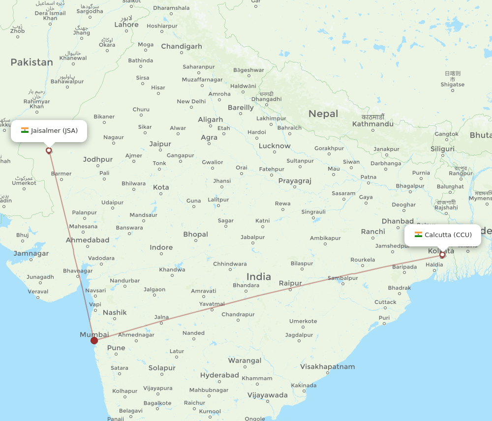 CCU-JSA flight routes