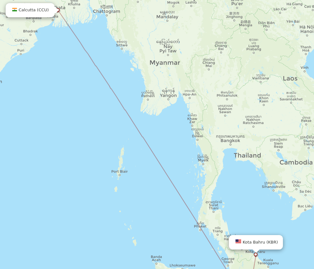 CCU-KBR flight routes