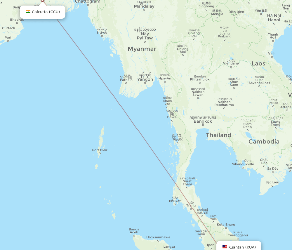 CCU to KUA flights and routes map