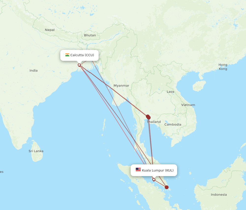 CCU to KUL flights and routes map