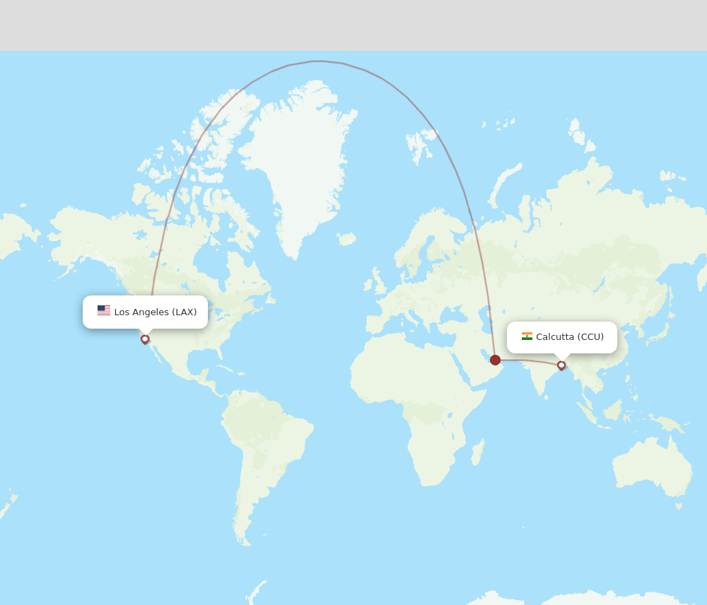 Los Angeles - Kolkata route map and flight paths