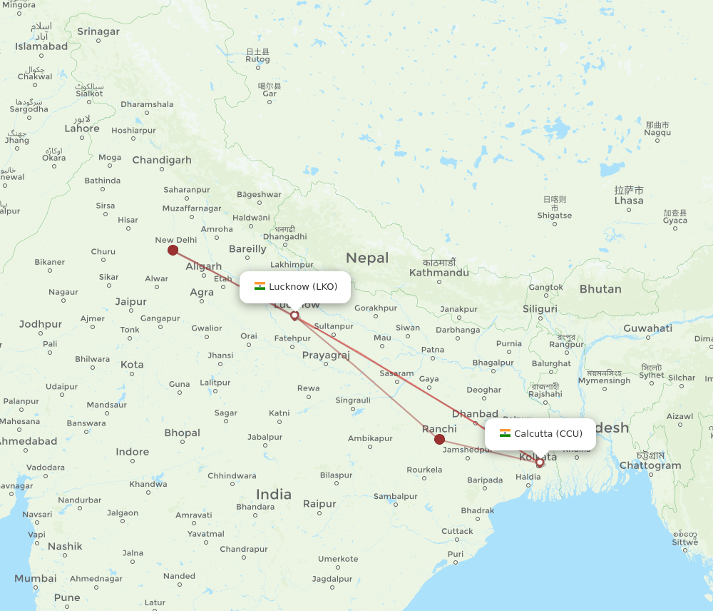 CCU-LKO flight routes