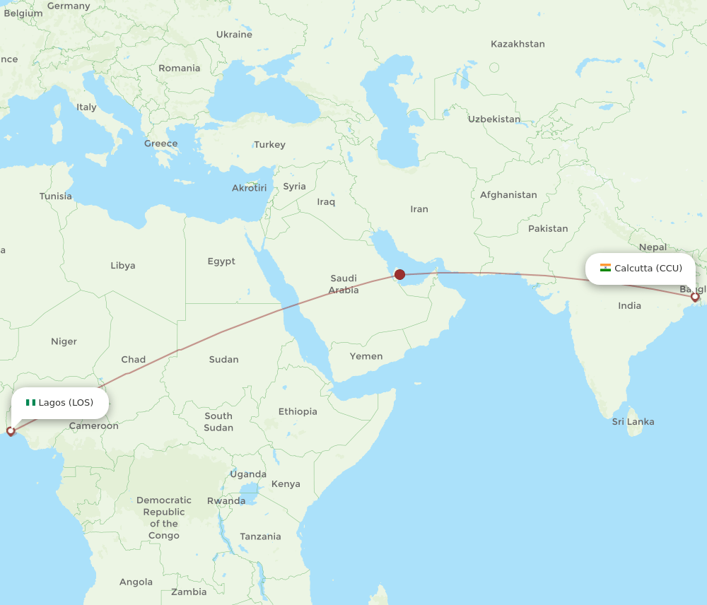 CCU to LOS flights and routes map
