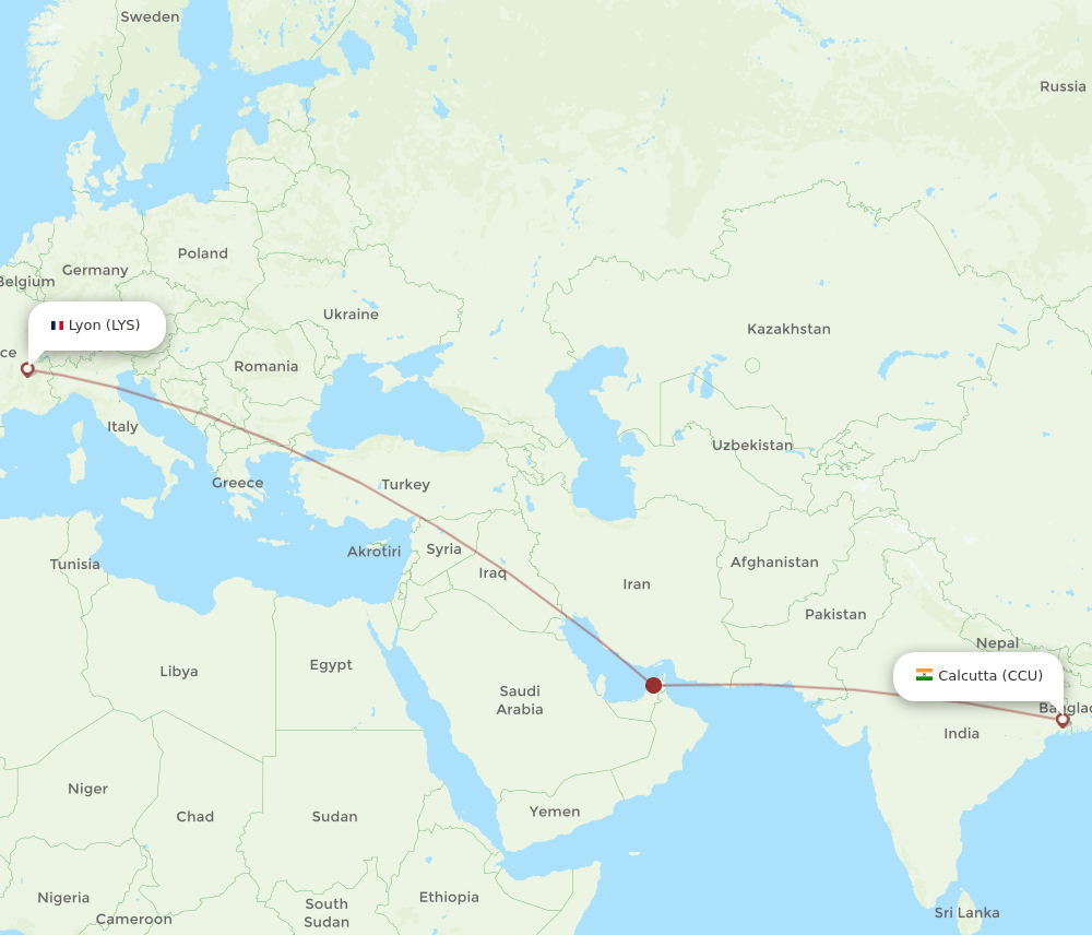 CCU-LYS flight routes