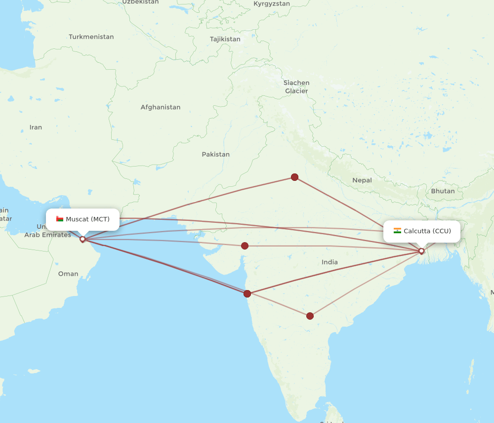 CCU-MCT flight routes