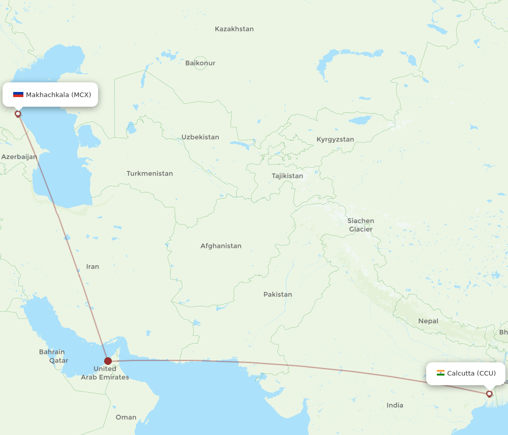 CCU to MCX flights and routes map