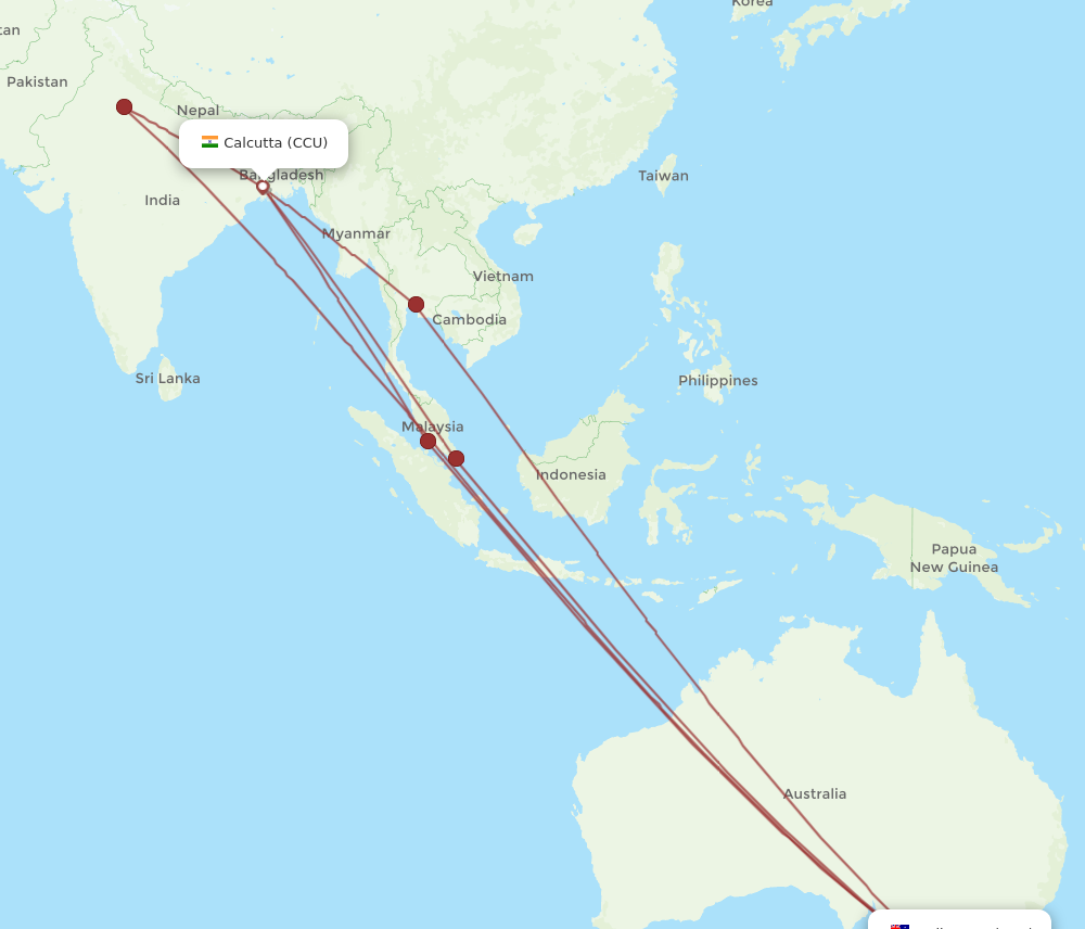 CCU to MEL flights and routes map