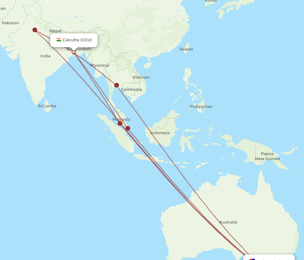 CCU-MEL flight routes