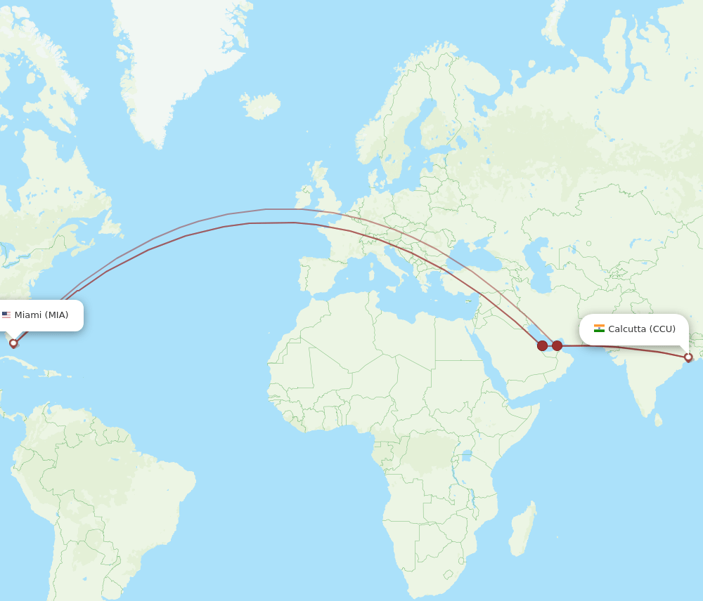 CCU to MIA flights and routes map