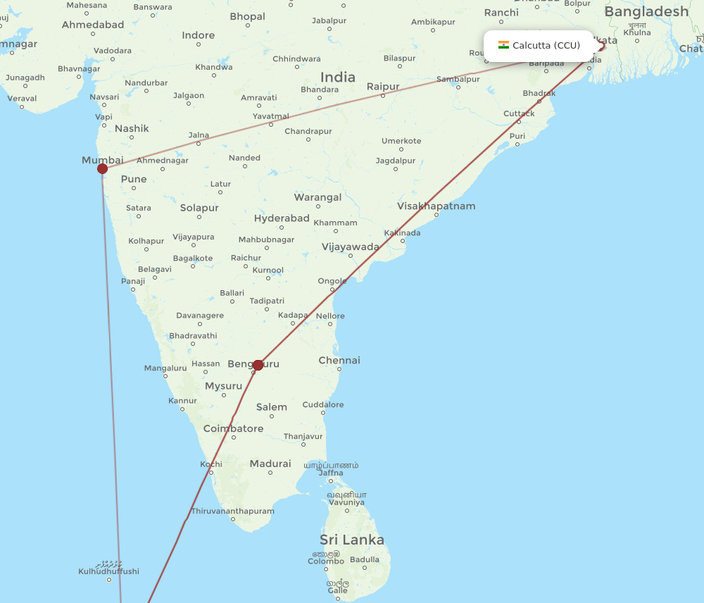 CCU to MLE flights and routes map