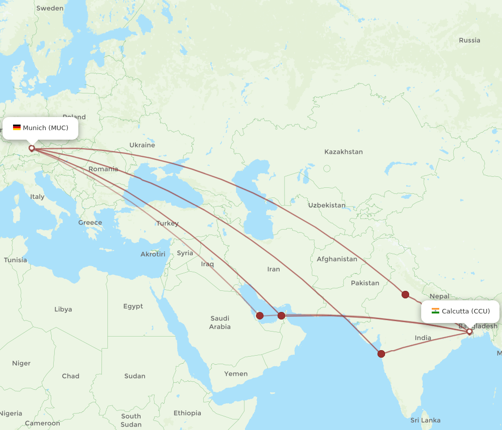 CCU-MUC flight routes
