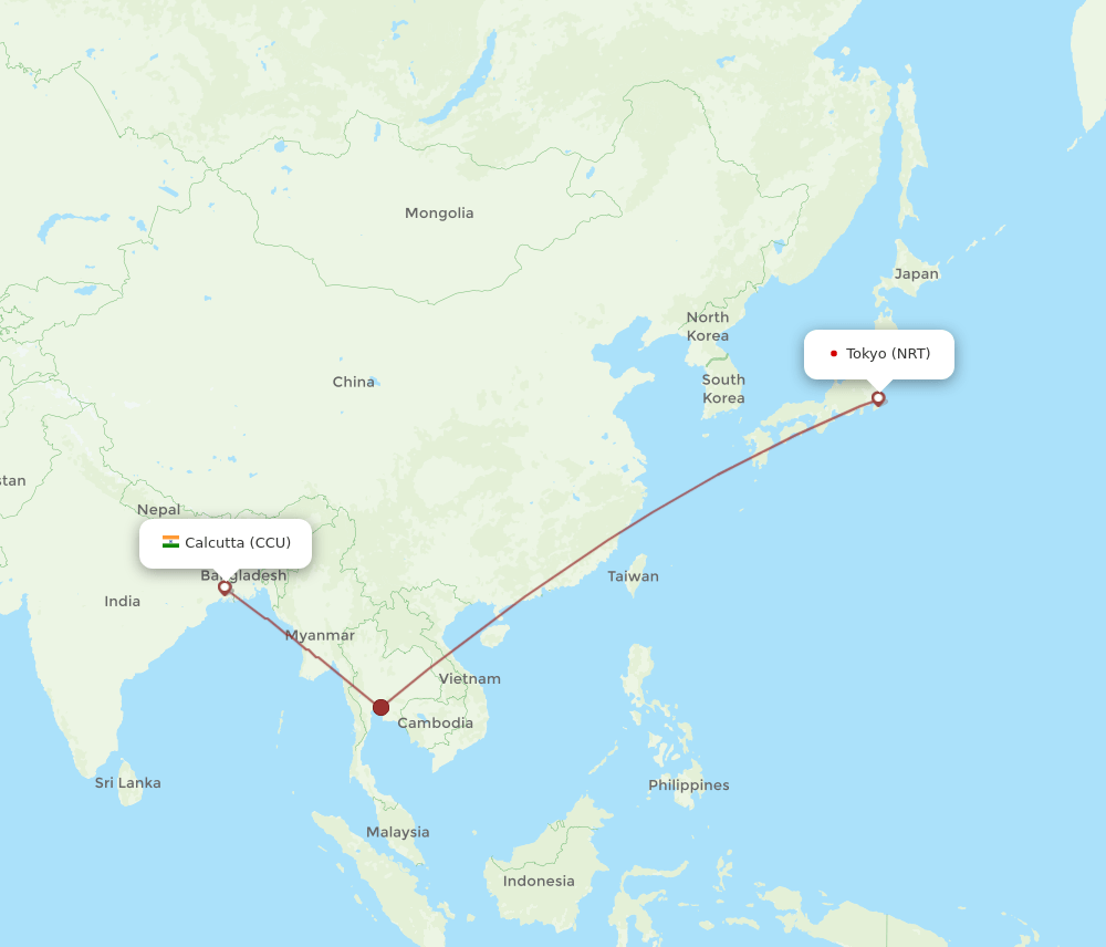 CCU-NRT flight routes