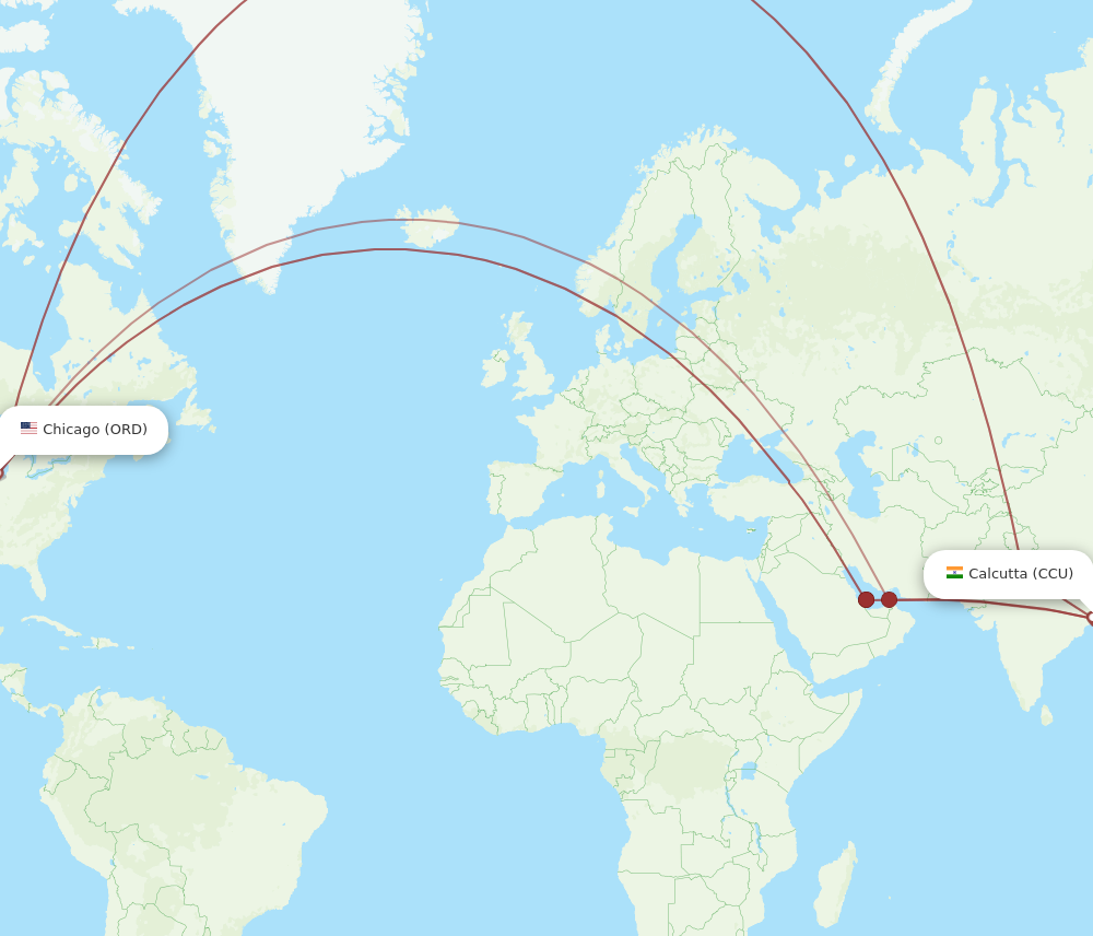 CCU to ORD flights and routes map