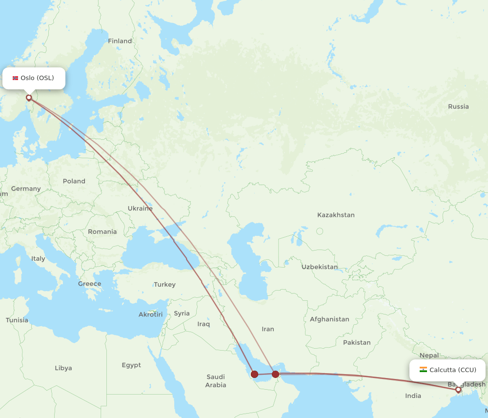 CCU-OSL flight routes
