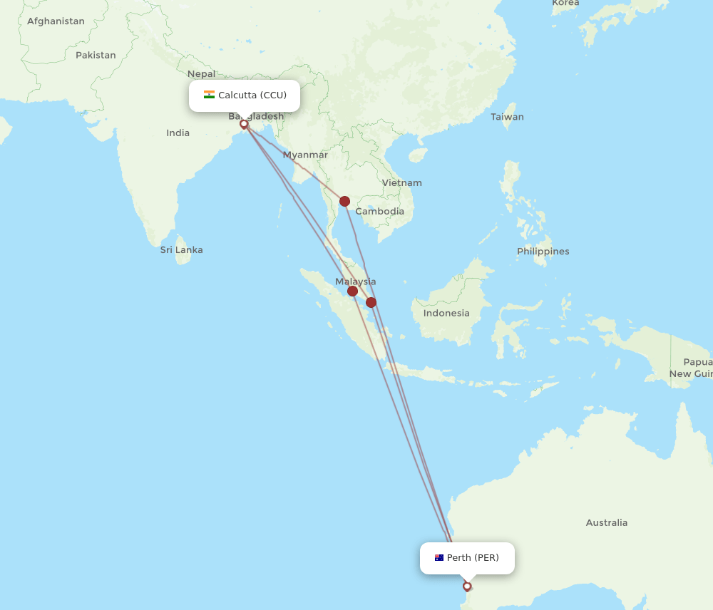 CCU-PER flight routes