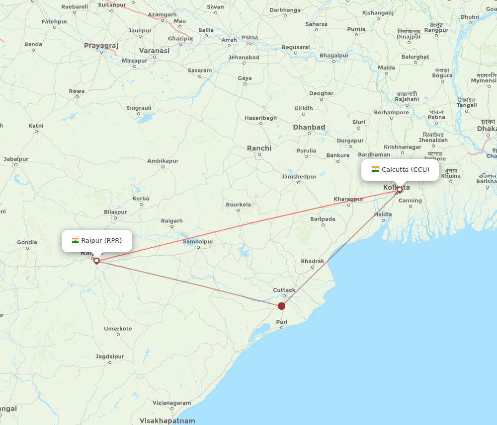 CCU to RPR flights and routes map