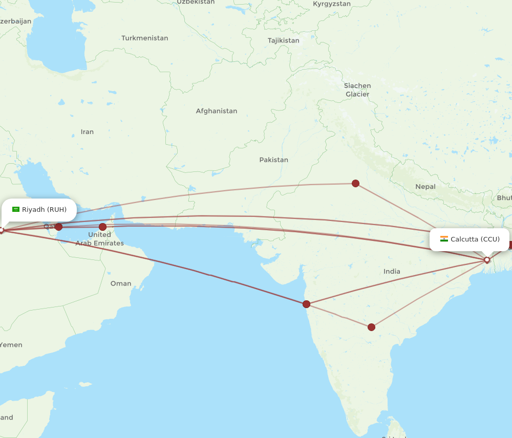 CCU to RUH flights and routes map