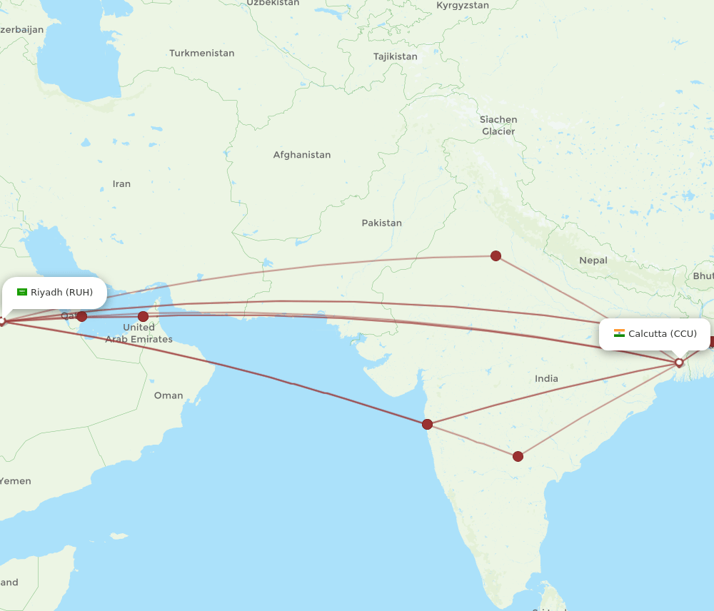 CCU-RUH flight routes
