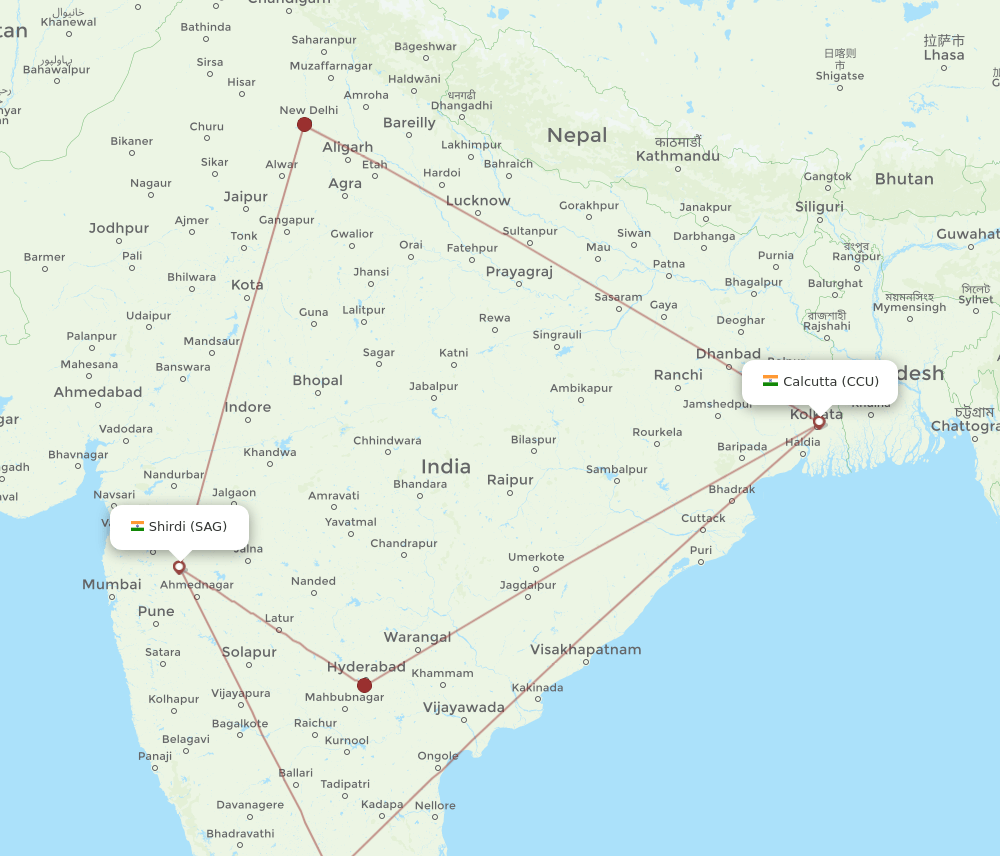 CCU to SAG flights and routes map