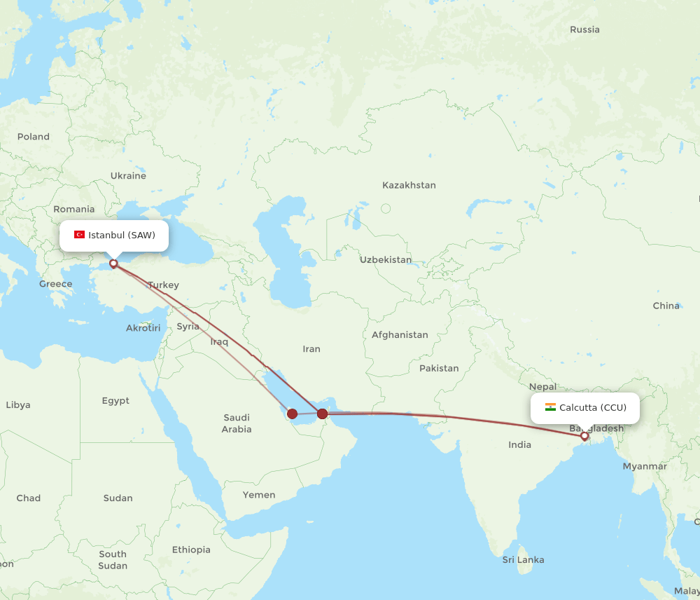 CCU to SAW flights and routes map