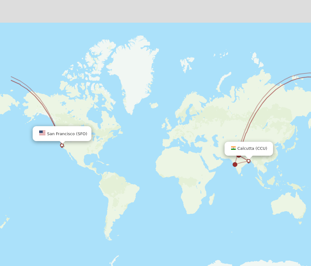 CCU to SFO flights and routes map