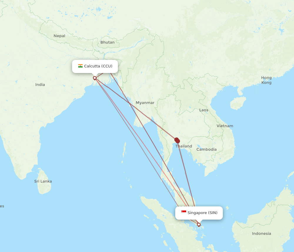 CCU to SIN flights and routes map
