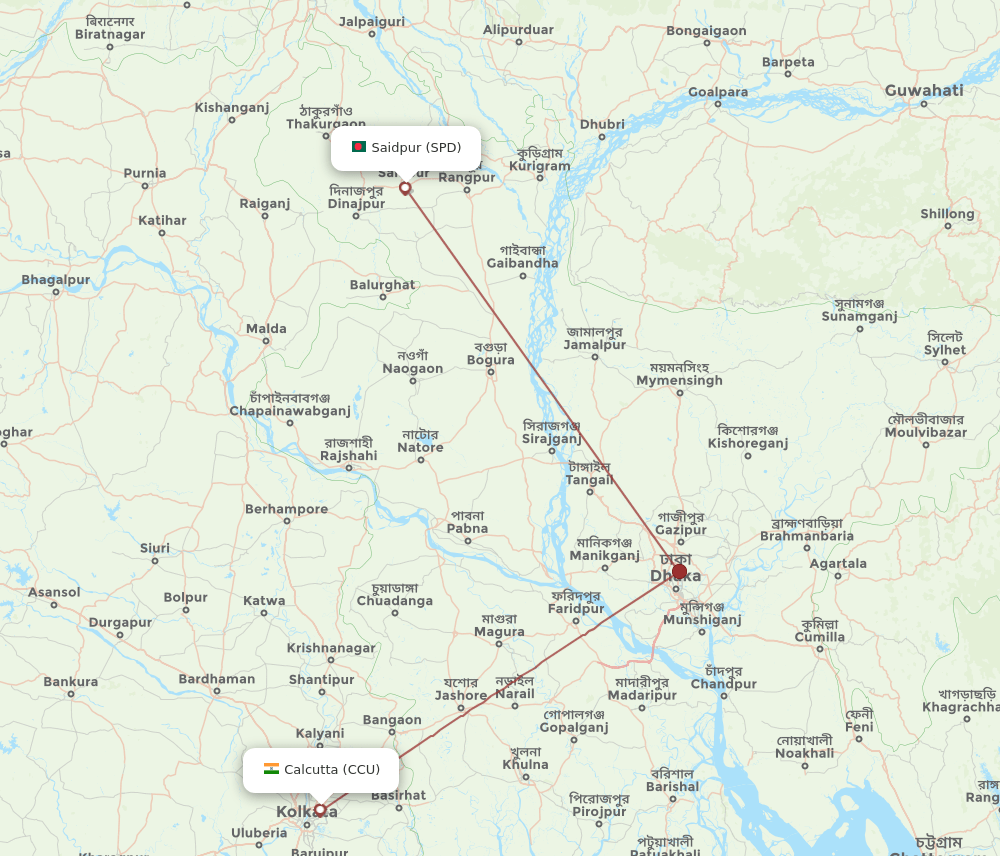 CCU to SPD flights and routes map