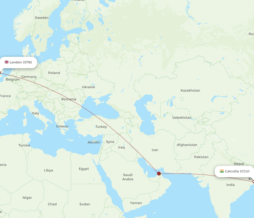 CCU-STN flight routes