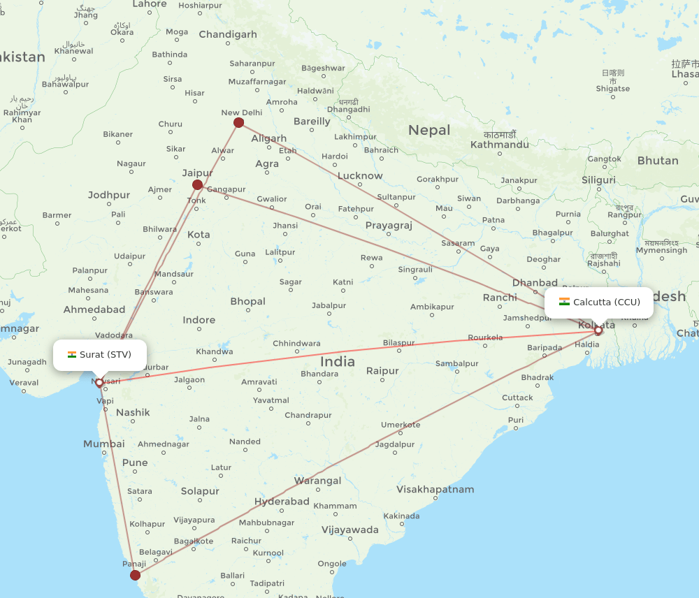 CCU-STV flight routes