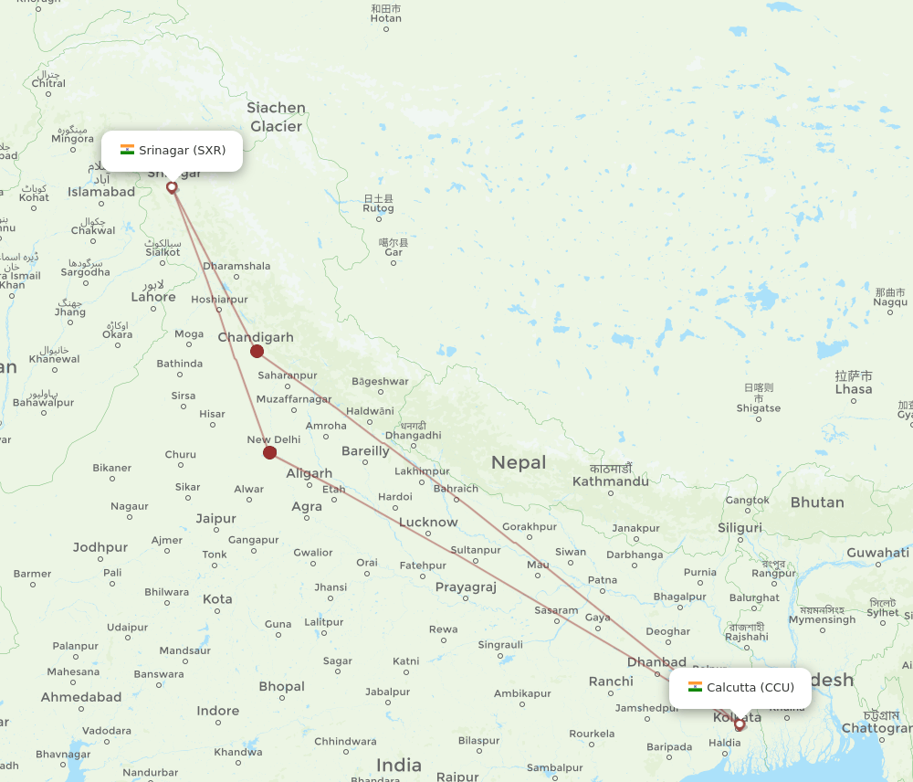 CCU-SXR flight routes