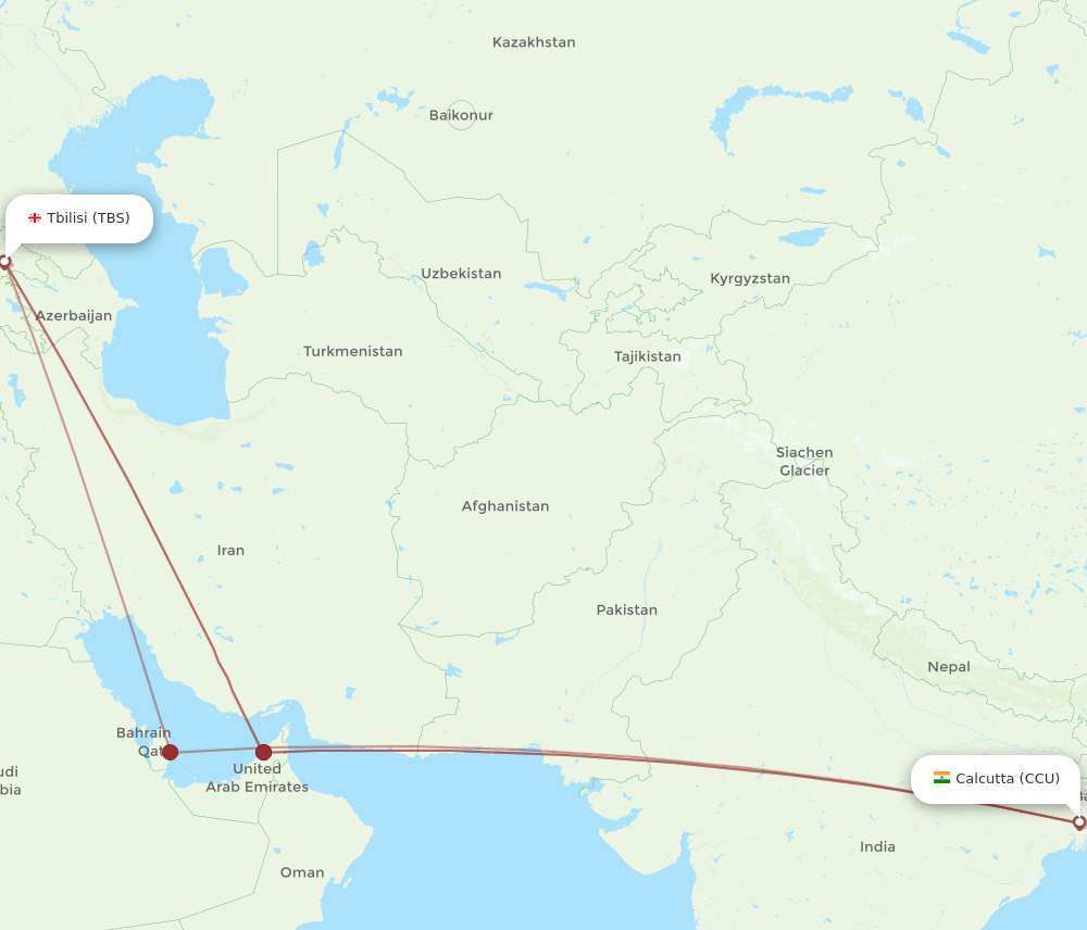 CCU-TBS flight routes