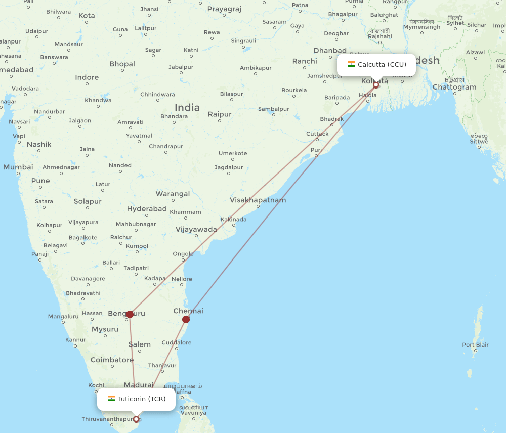 CCU-TCR flight routes