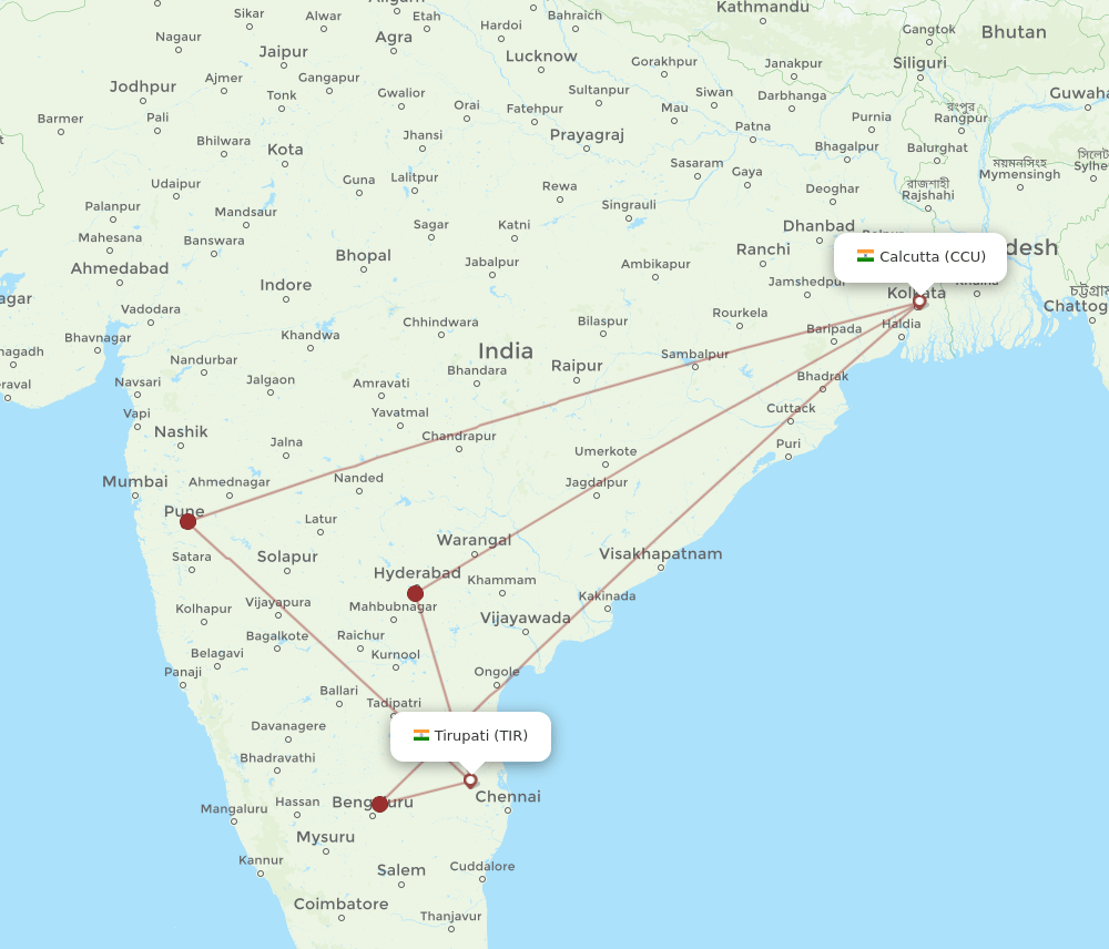 CCU to TIR flights and routes map