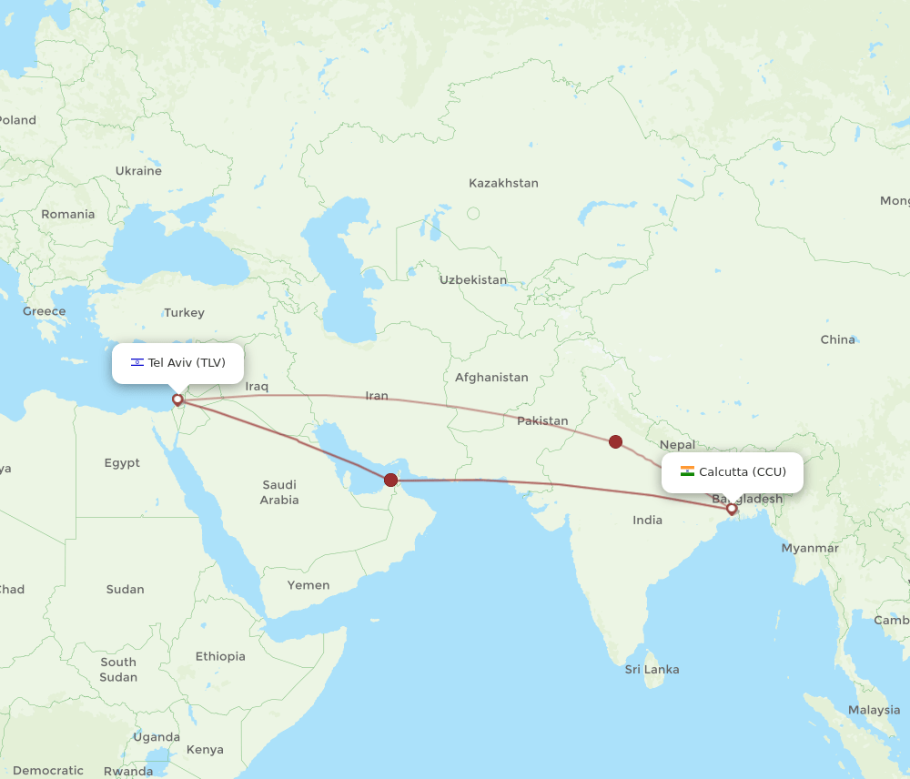 CCU-TLV flight routes