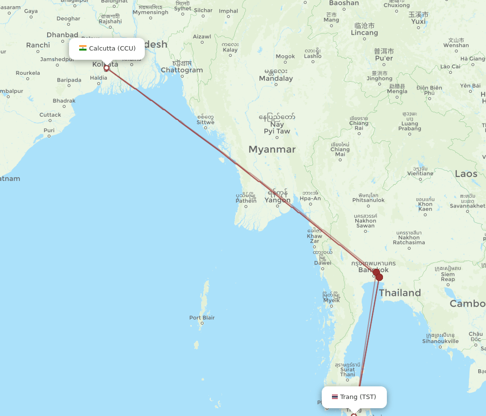 CCU to TST flights and routes map