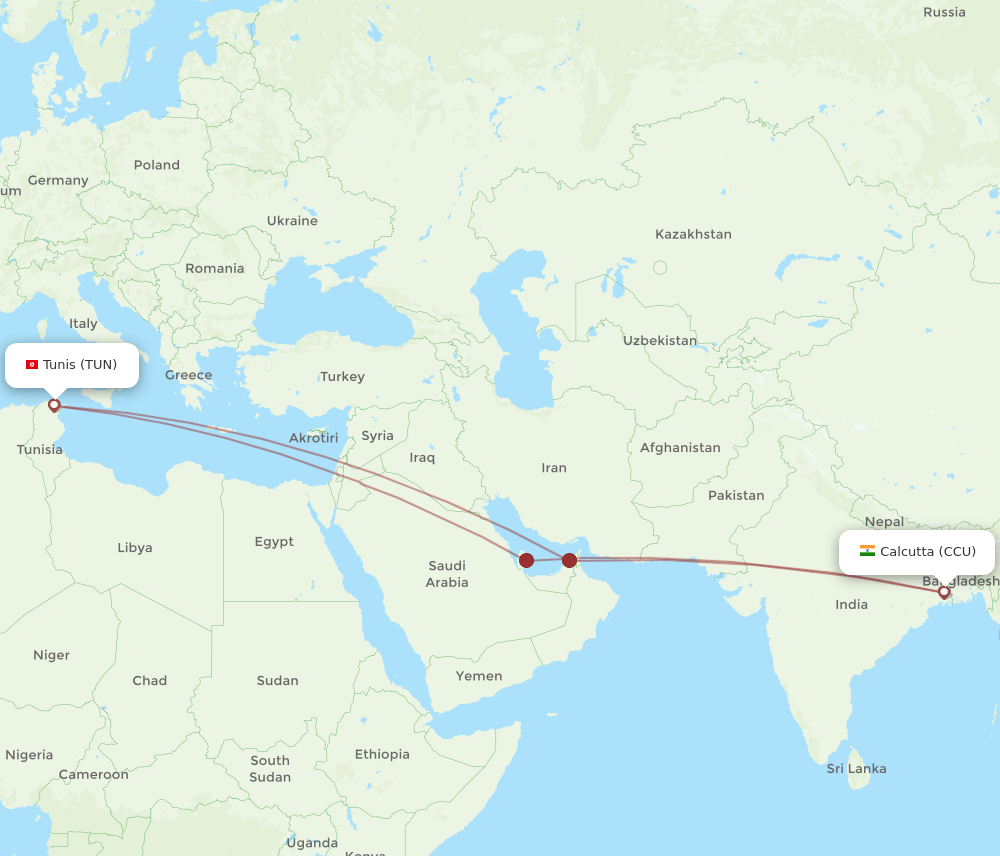 CCU-TUN flight routes