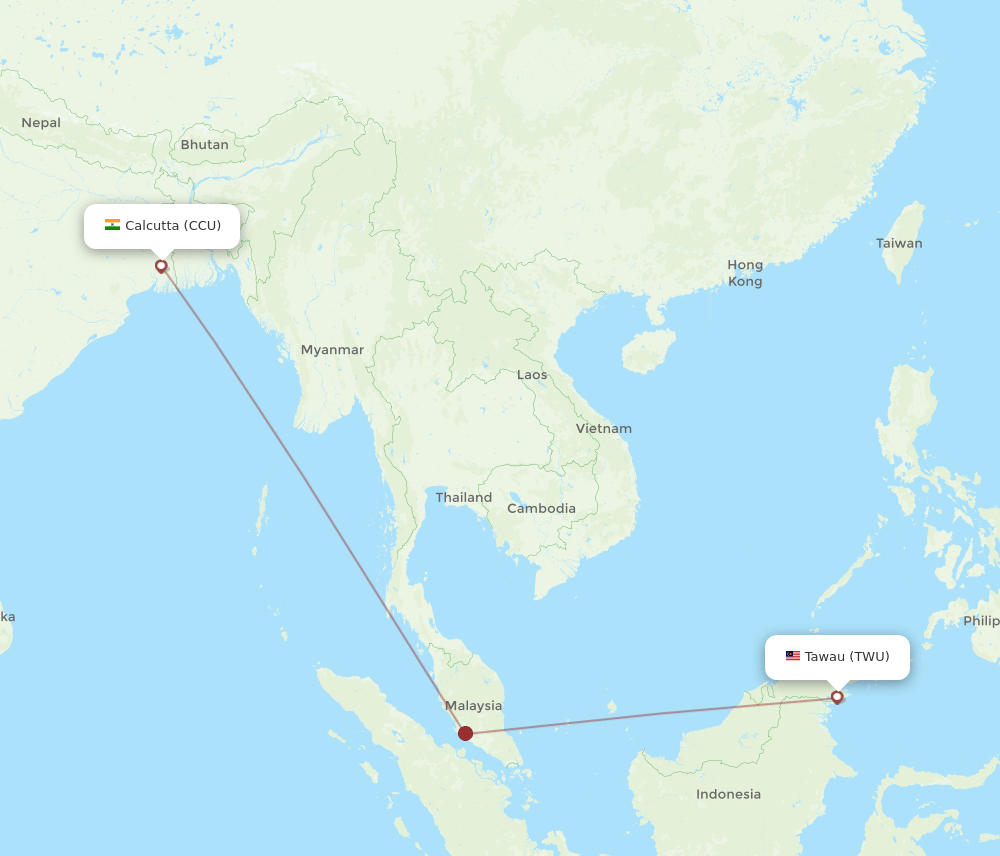 CCU-TWU flight routes